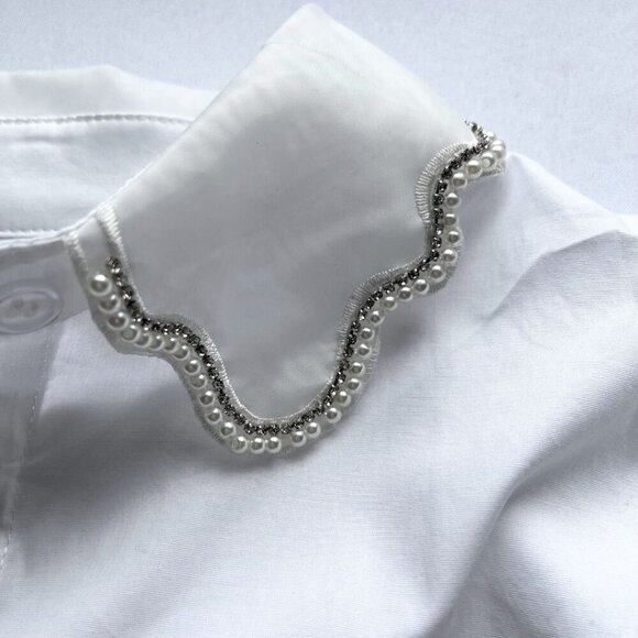 JASON WU WHITE BEADED EMBELLISHED SCALLOPED COLLAR SHIRT - S - Picture 9 of 16